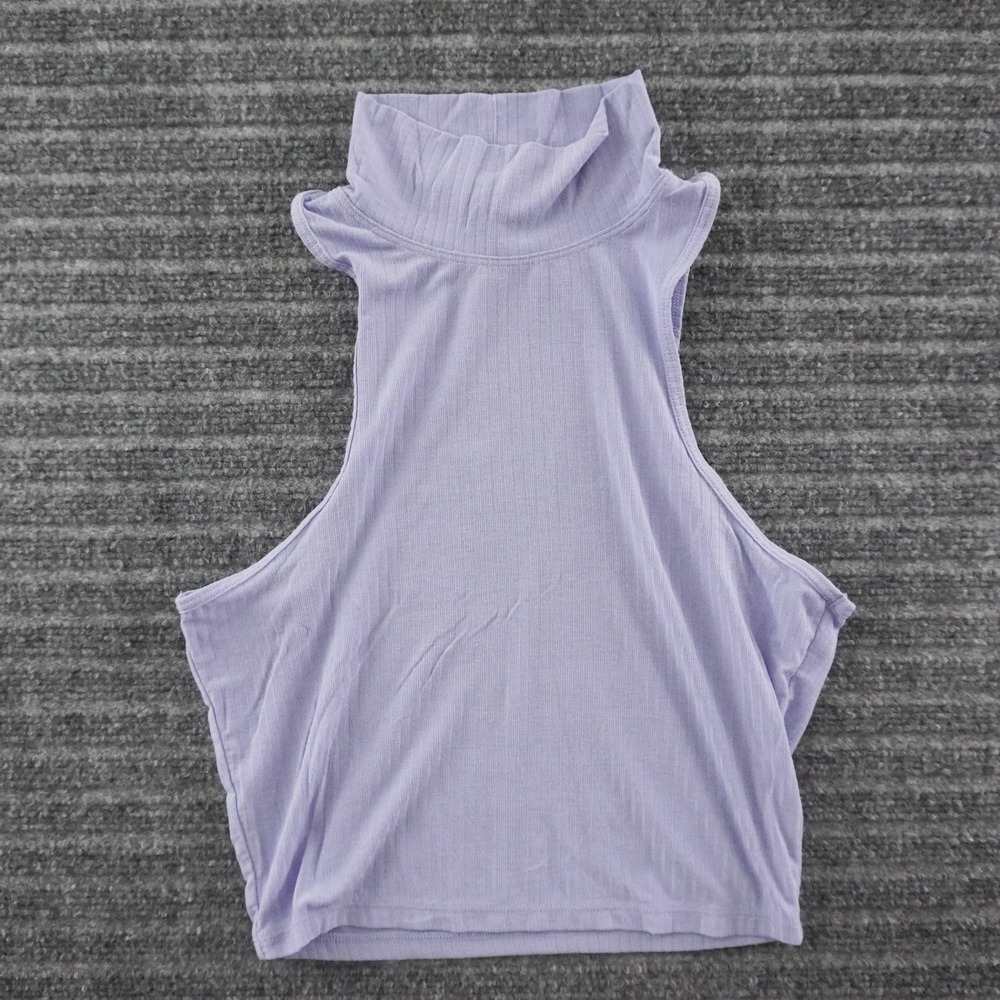 Alo Yoga Mock Neck Crop Top Womens Medium Purple Ribbed Sleeveless Activewear
